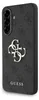 A black phone case with a textured pattern and a silver Guess logo and text. Produktbild-Vorschau