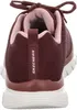 The back view of a burgundy Skechers sneaker with pink accents and a white sole. Náhľad obrázku produktu