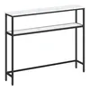 A narrow, two-tiered console table with a marble-effect top and black metal legs, shown against a white background. Náhled obrázku produktu