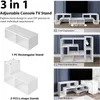 A collage of images showcasing different configurations of a white modular TV stand. Náhled obrázku produktu