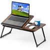 A foldable laptop table with a laptop, mouse, and cup on it, set against a white background. Produktbild-Vorschau