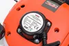Close-up of the starter mechanism and label on an orange hedge trimmer. Náhľad obrázku produktu