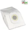 A white vacuum cleaner dust bag is shown on a white background, with a logo in the top right corner. Produktbild-Vorschau