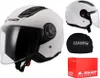 A white LS2 jet helmet with a clear visor, shown from multiple angles, along with a black helmet bag and a red LS2 branded box. Anteprima dell’immagine prodotto