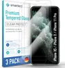 A product package for screen protectors for iPhones, with a phone displaying a landscape image shown next to it. Produktbild-Vorschau