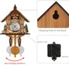 A collage of images showing a cuckoo clock, its hanging mechanism, and its internal battery compartment. Produktbild-Vorschau