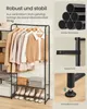 A product collage showcasing a black metal garment rack with clothes and accessories. Produktbild-Vorschau