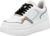 A white sneaker with beige and black accents, shown from a side-angle. Produktbild-Vorschau