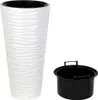 A white planter with a wavy texture and a black inner pot are shown against a white background. Náhľad obrázku produktu