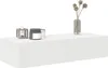 A white floating shelf with two drawers is shown against a white background. Decorative items, including a small lantern and a vase with dried flowers, are placed on top of the shelf. Podgląd zdjęcia produktu