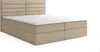 A beige upholstered boxspring bed with a white mattress and topper, shown from a side-angle against a white background. Produktbild-Vorschau