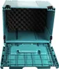 An open teal plastic storage case with black foam padding inside, shown against a white background. Produktbild-Vorschau