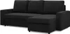 A black sectional sofa with a chaise lounge is shown against a white background. Produktbild-Vorschau