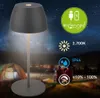 A portable LED lamp is shown in a camping setting at night, with a starry sky and a tent in the background. Information icons are overlaid on the image. Anteprima dell’immagine prodotto
