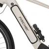 A close-up view of the frame of a grey trekking e-bike, showing the brand name 'FISCHER' and a small black pump attached to the frame. Produktbild-Vorschau