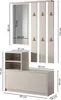A diagram showing the dimensions of a hallway furniture set, including a mirror, coat hooks, and a shoe cabinet. Náhľad obrázku produktu