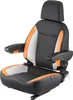 A black and orange seat with a headrest and armrests, isolated on a white background. Podgląd zdjęcia produktu