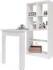 A white dining table with an attached shelving unit, displayed against a white background. Podgląd zdjęcia produktu
