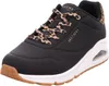 A single black Skechers sneaker with leopard print laces and accents, shown from a side-angle on a white background. Voir les images du produit