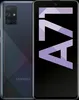 A split image showing the back and front of a Samsung Galaxy A71 smartphone. The front displays the text 'A71' in large purple letters. Podgląd zdjęcia produktu