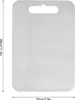 A plain, top-down view of a silver cutting board with a handle cutout at the top. Dimensions are indicated by lines and text on the left and bottom sides. Náhled obrázku produktu