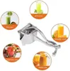 A manual juicer is shown in the center, surrounded by circular images of different juices. Produktbild-Vorschau