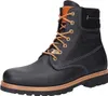 A single black leather boot with tan laces and accents, presented against a white background. Anteprima dell’immagine prodotto
