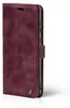 A burgundy flip cover case for a smartphone is shown from the side. Produktbild-Vorschau