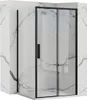 A modern shower enclosure with black framing and clear glass, set against a marble-patterned wall. Anteprima dell’immagine prodotto