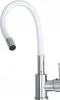A white flexible kitchen faucet with a silver base and spout. Produktbild-Vorschau