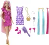 A Barbie doll with accessories, including a dress, shoes, handbag, hair extensions, and styling tools, displayed against a white background. Anteprima dell’immagine prodotto