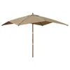 A taupe patio umbrella with a wooden pole is shown against a white background. Produktbild-Vorschau