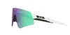A pair of Oakley Sutro Lite Sweep sunglasses with a white frame and a mirrored lens that reflects green and purple. Náhled obrázku produktu