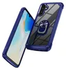 A blue and transparent phone case with a ring holder is shown against a white background. Produktbild-Vorschau