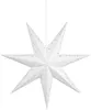 A white, seven-pointed paper star lantern with small grey dots, suspended by a white string against a white background. Produktbild-Vorschau