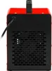 The back of a red and black electric heater is shown against a white background. Voir les images du produit