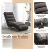 A collage of images showcasing a gray chaise lounge chair with various close-ups highlighting its features and materials. Produktbild-Vorschau