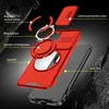 An exploded view of a red phone case with its various components labeled. Produktbild-Vorschau