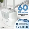 A close-up view of a white Clatronic stand steamer, with text overlays highlighting its features. Náhled obrázku produktu