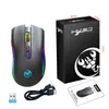 A gaming mouse and its packaging are displayed on a white background, along with accessories and instructions. Produktbild-Vorschau