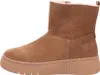 A side view of a brown suede boot with a thick sole. Voir les images du produit