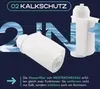 A marketing image showing two white water filter cartridges against a dark blue background with large, stylized text. Produktbild-Vorschau