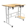 A white adjustable height desk with a wooden top is shown against a white background. Produktbild-Vorschau