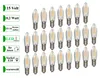 A collection of LED filament bulbs arranged in rows on a white background, with informational text labels on the left side. Produktbild-Vorschau