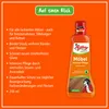A product shot of a furniture care spray bottle with descriptive text and bullet points on an orange background. Produktbild-Vorschau