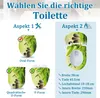 A collage of images and text illustrating different toilet seat shapes and dimensions. Produktbild-Vorschau