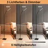 A collage of three images showing a floor lamp in different lighting conditions and brightness levels. Produktbild-Vorschau
