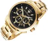 A close-up studio shot of a gold Maserati chronograph watch with a black face. Náhled obrázku produktu