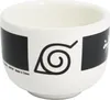 A white ceramic sake cup with a black band featuring the Konoha symbol from Naruto. Náhled obrázku produktu