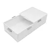 A white storage box with its lid partially open, shown against a white background. Voir les images du produit